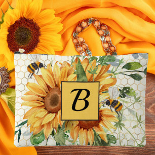Bolsito Accesorio Grande Girasoles y abejas monograma