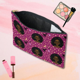 Bolsito Accesorio Grande Glam Black Woman Afro Hair pic de lápiz labial lun