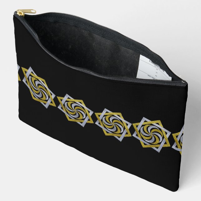 Bolsito Accesorio Grande Golden & Silver Geometric Star Embroidery design (Abierto)