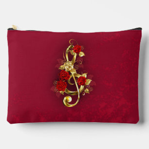 Bolsito Accesorio Grande Golden Treble Clef con flores Rosas