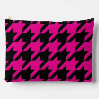 Bolsito Accesorio Grande Grande Houndstooth Rosa Fuerte y Negro
