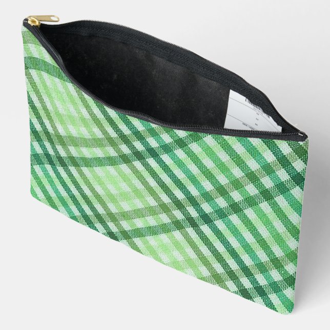 Bolsito Accesorio Grande Green Plaid Print Cosmetic Bag (Abierto)