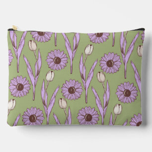 Bolsito Accesorio Grande Green Purple Retro Y2K Funky Hippie Flower Pattern