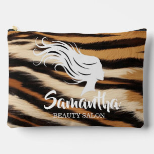 Bolsito Accesorio Grande Hair Stylist Custom Name Tiger Print Salon Bag