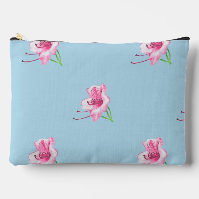 Bolsito Accesorio Grande Hand illustrated Blue & Pink Flowewith Robin Scene (Anverso)