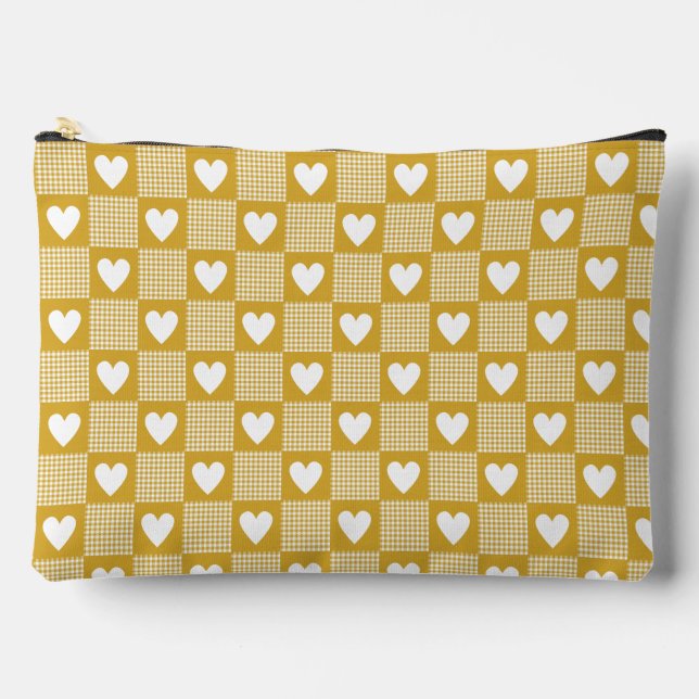 Bolsito Accesorio Grande Harvest Gold Gingham Heart Patch Plaid (Anverso)
