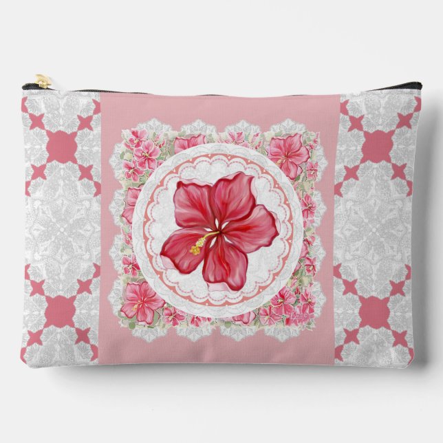 Bolsito Accesorio Grande Hibiscus & lace RED (Anverso)
