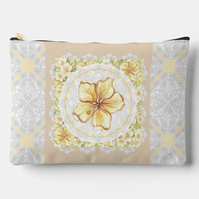 Bolsito Accesorio Grande Hibiscus & lace YELLOW (Anverso)