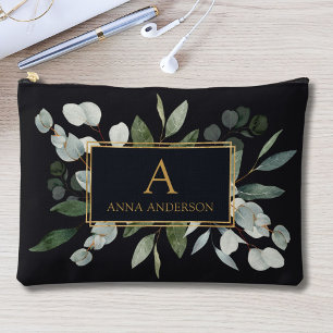 Bolsito Accesorio Grande Hojas Verdes Tropicales de Acuarela con Monograma