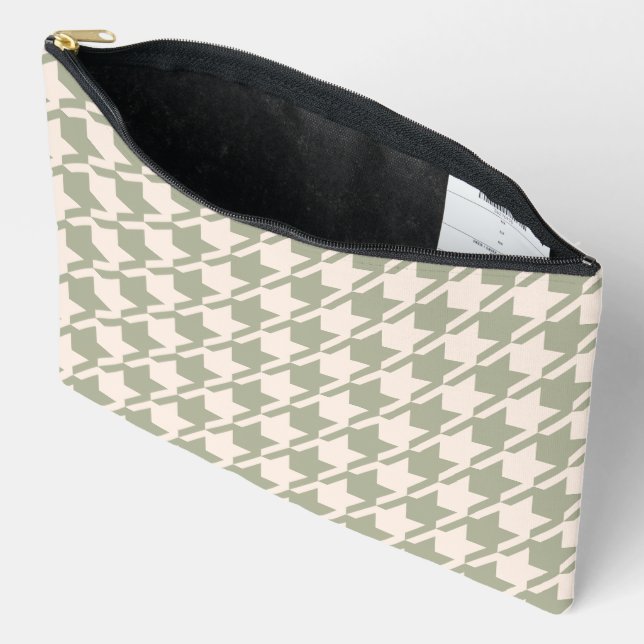 Bolsito Accesorio Grande Houndstoth 2Way Green+Cream Big Pattern (Abierto)