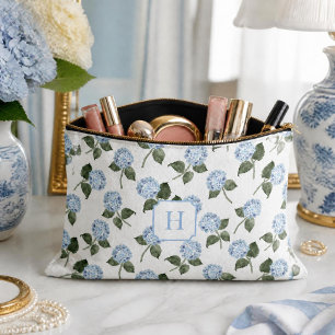 Bolsito Accesorio Grande Hydrangea Hamptons Flores Azul Monograma