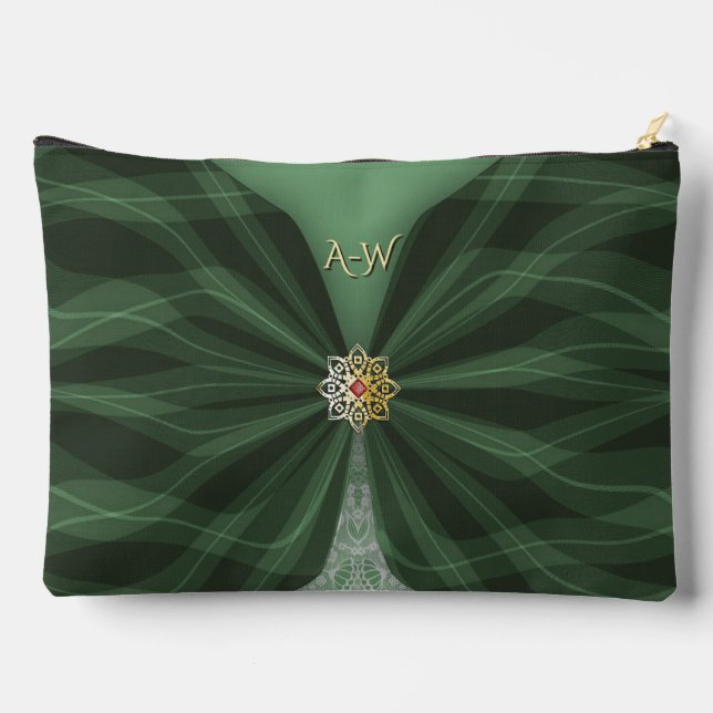 Bolsito Accesorio Grande Ilusión Textil Botánica Verde con Monograma   (Reverso )