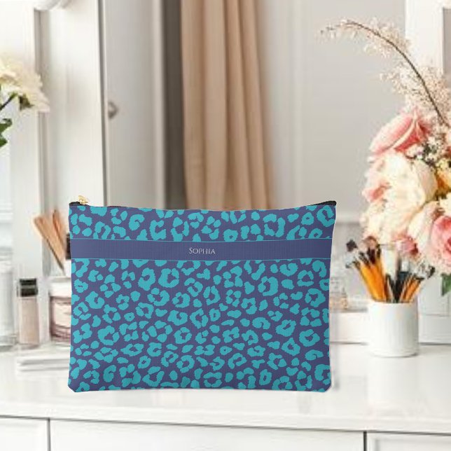 Bolsito Accesorio Grande Impresión de leopardo azul (Leopard Pattern Blue- Accessory Pouch )