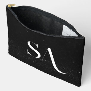 Bolsito Accesorio Grande Iniciales personalizadas de Purpurina negro grande