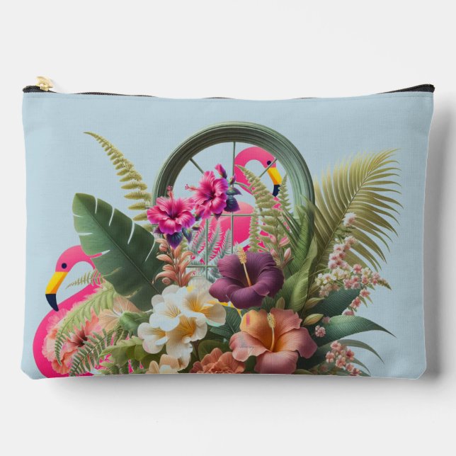 Bolsito Accesorio Grande Jardín de Flamingos Tropicales Coquetos (Anverso)