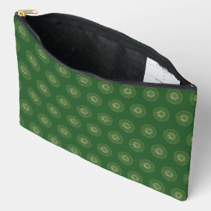 Bolsito Accesorio Grande Kelly Verde   Medallones de Flor de Zinnia Dorada