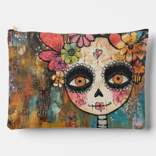 Bolsito Accesorio Grande La Catrina Esqueleto con Corona de Flores