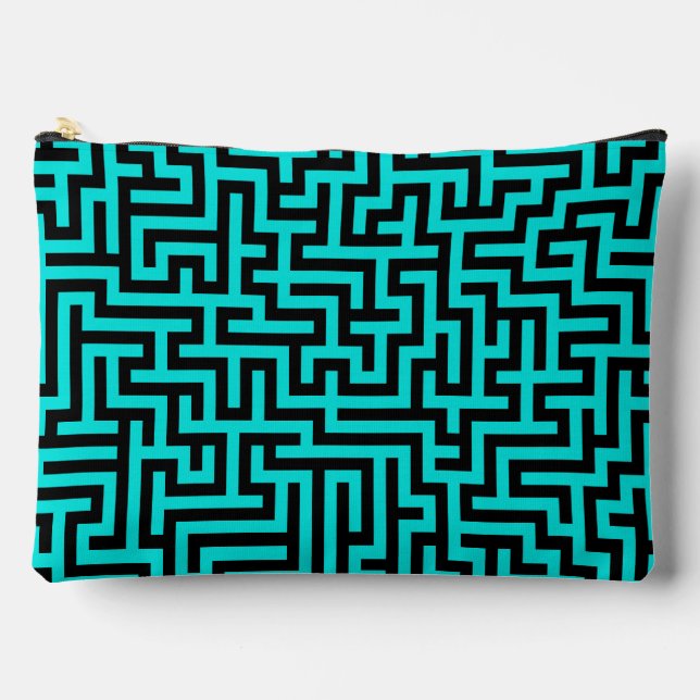 Bolsito Accesorio Grande Laberinto Líneas Negro Turquesa Grande (Anverso)