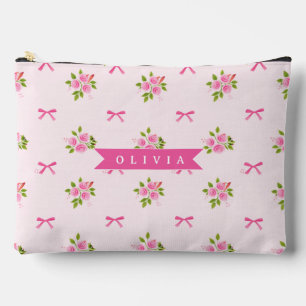 Bolsito Accesorio Grande Lazo Floral Personalizado Rosa Coquette Femenino N