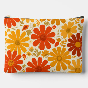 Bolsito Accesorio Grande Lejano Alegre Retro Margaritas Naranja Quemada Dor