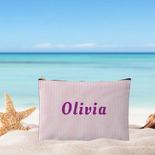 Bolsito Accesorio Grande Letras personalizadas, de rayas rosas, violetas