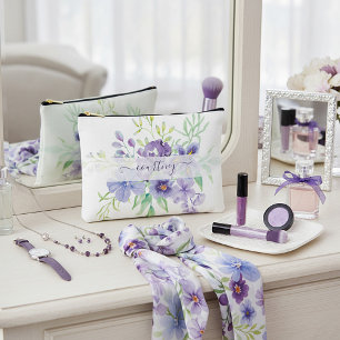 Bolsito Accesorio Grande Lila acuarela floral personalizada