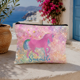 Bolsito Accesorio Grande Lindo unicornio de arcoíris rosa con purpurina