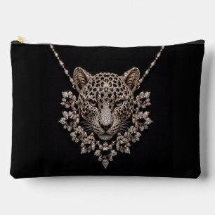 Bolsito Accesorio Grande Lujo Negro y Leopardo Floral Diamante Dorado