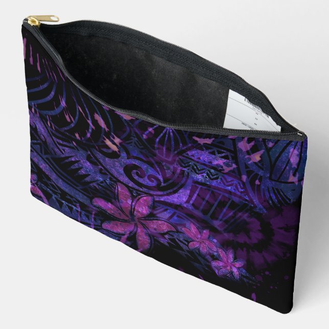 Bolsito Accesorio Grande Luminescent Purple Tribal Plumeria Cosmetic Bag –  (Abierto)