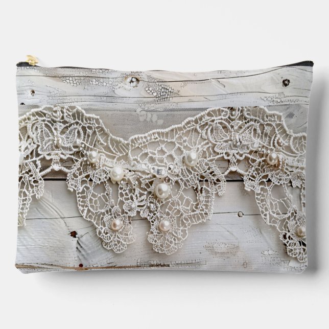 Bolsito Accesorio Grande Madera rústica y encaje antiguo (Anverso)