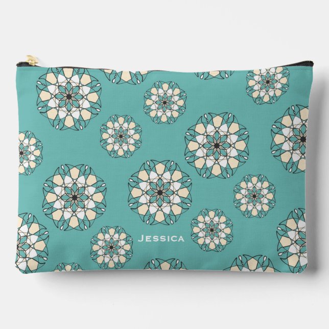 Bolsito Accesorio Grande Mandala floral geométrica Verde azulada y elegante (Anverso)