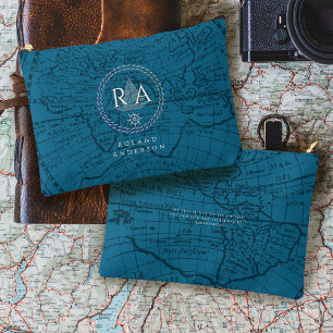 Bolsito Accesorio Grande Mapa Monograma de Cuerda Náutica Azul