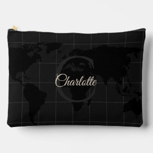 Bolsito Accesorio Grande Mapa Mundial Monograma Nombre Blanco Negro Persona