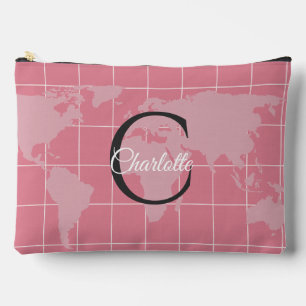 Bolsito Accesorio Grande Mapa Mundial Monograma Personalizado de Color Rosa