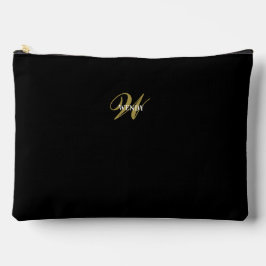 Bolsito Accesorio Grande Maquillaje Minimalista con Monograma de Oro Negro 