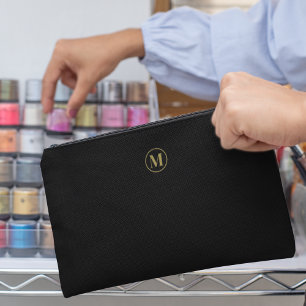 Bolsito Accesorio Grande Maquillaje Minimalista del Monograma de Oro Negro 