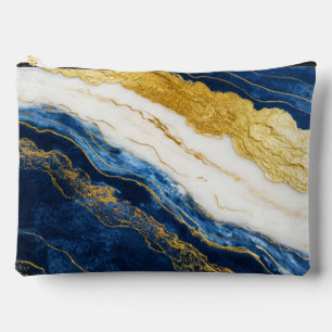 Bolsito Accesorio Grande Marble de hojas de oro y azul de la marina de lujo
