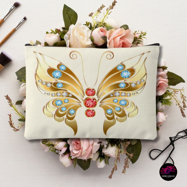Bolsito Accesorio Grande Mariposa Enjoyada de Oro (Gold jeweled butterfly glam for your everyday essentials ✨)