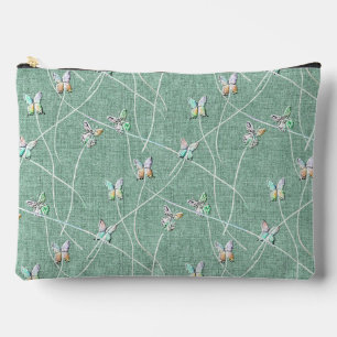 Bolsito Accesorio Grande Mariposas acuarela sobre verde menta
