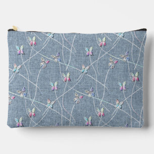 Bolsito Accesorio Grande Mariposas de relieve al acuarela sobre lino azul d