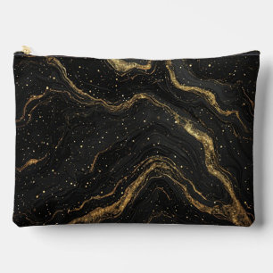 Bolsito Accesorio Grande Mármol Negro Venas de Oro Lujo Abstracto