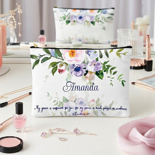 Bolsito Accesorio Grande Mi gracia es suficiente, floral personalizada