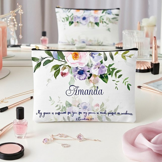 Bolsito Accesorio Grande Mi gracia es suficiente, floral personalizada (Subido por el creador)