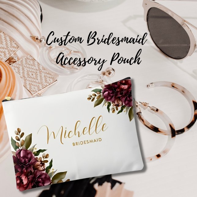 Bolsito Accesorio Grande Moda acuarela Burgundy Floral Bouquet Bridesmaid (Subido por el creador)