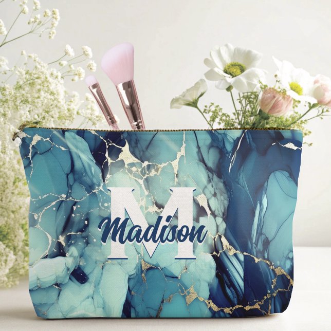 Bolsito Accesorio Grande moda aqua mármol azul imitación purpurina oro mono (Subido por el creador)