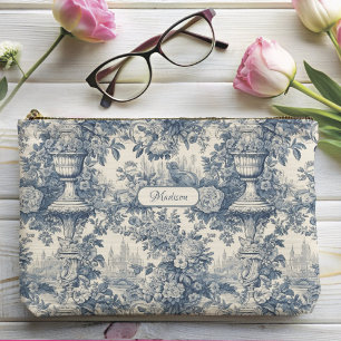 Bolsito Accesorio Grande Moda floral vintage Blue toile de jouy monograma