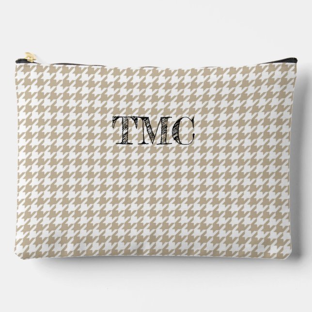 Bolsito Accesorio Grande Moda Preppy Houndstoth Beige White INITIALS (Anverso)