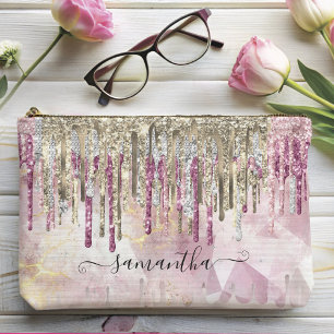 Bolsito Accesorio Grande Moda purpurina de oro rosa goteo monograma