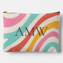 Bolsito Accesorio Grande Monogram Retro Colorful Wavy Stripes Zipper Pouch