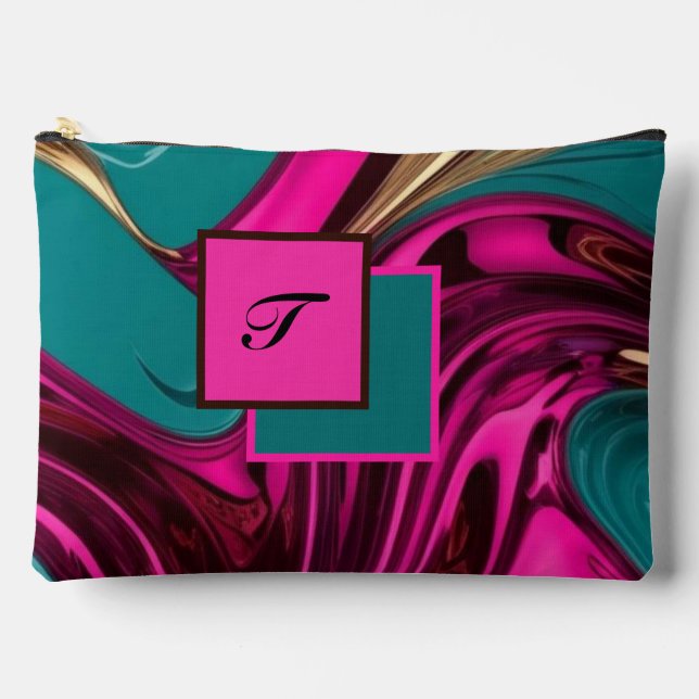 Bolsito Accesorio Grande Monograma Agua Líquida Rosa Caliente, Oro y Verde (Anverso)